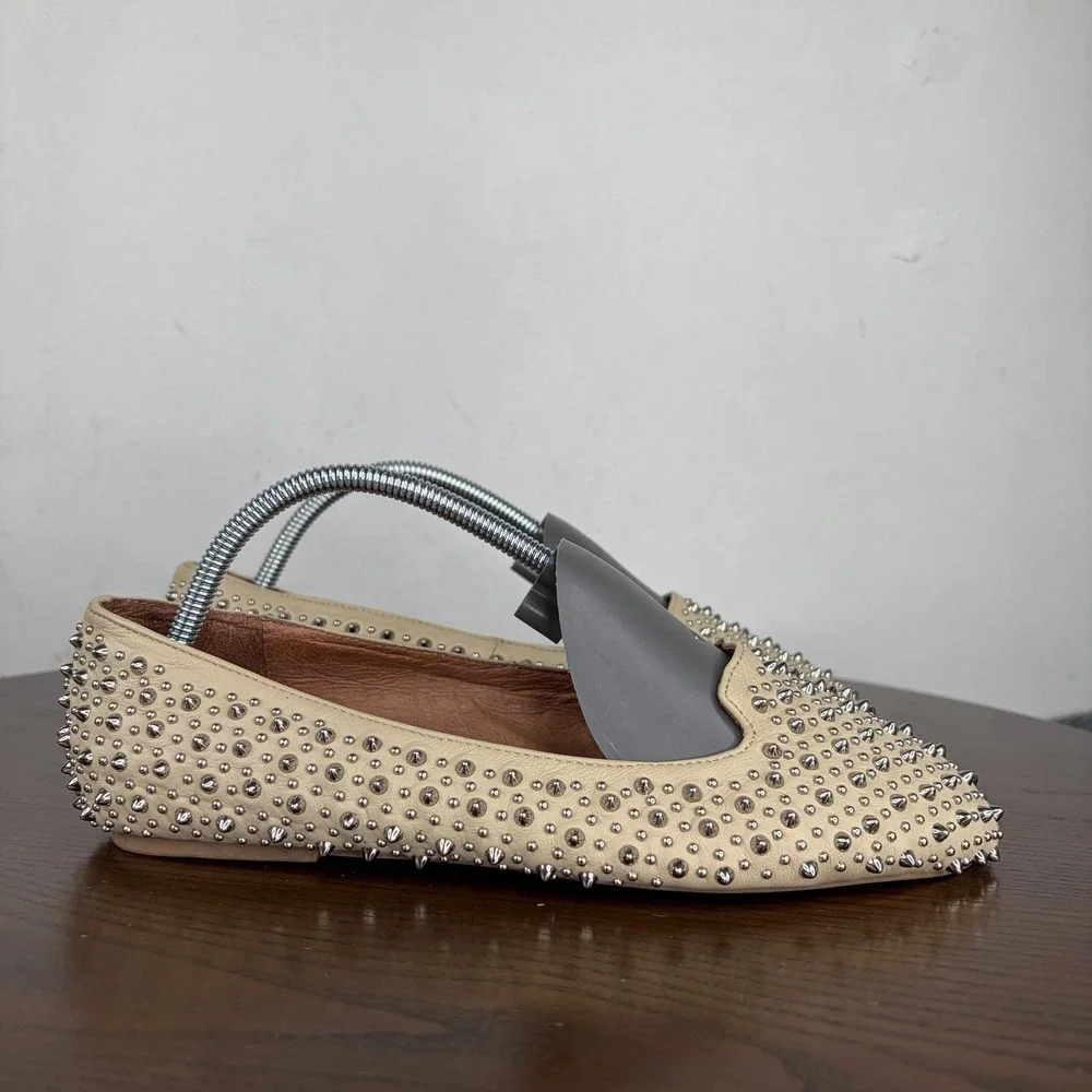 Jeffrey Campbell Martini Loafer Shoes Women's 7.5 Nude Studded Spiked Flats